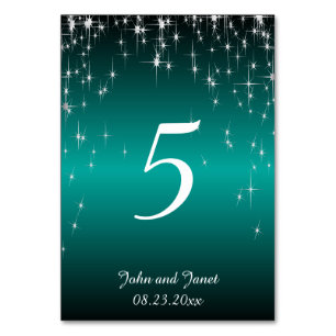 Tarjeta De Mesa Boda nocturno estrellado en color Verde azulado