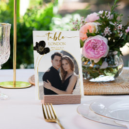 Tarjeta De Mesa Boda Nombre de destino de viaje Foto Oro blanco