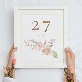 Tarjeta De Mesa Boda Nude Romantic Watercolor Florals