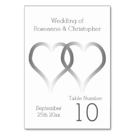 Tarjeta De Mesa Boda Número de tabla Corazones plateados