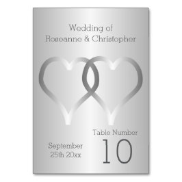 Tarjeta De Mesa Boda Número de tabla Corazones plateados
