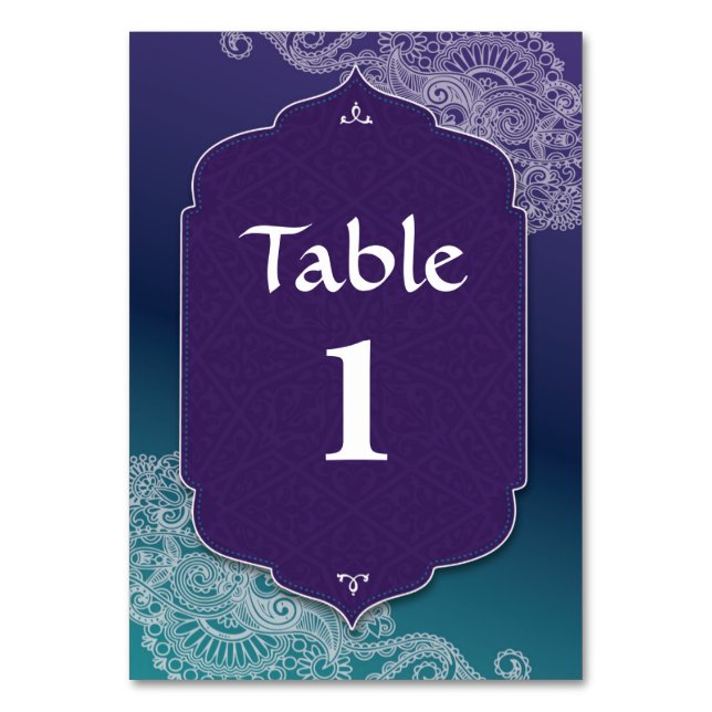 Tarjeta De Mesa Boda número de tabla de patrón de joyas Henna Styl (Anverso)