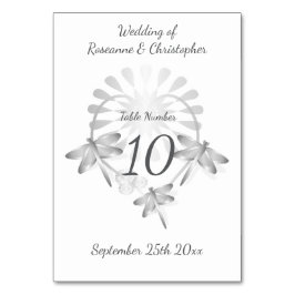 Tarjeta De Mesa Boda Número de tabla Dragonflies Plata Corazón