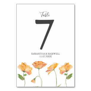 Tarjeta De Mesa Boda Número de tabla Flores Naranjas botánicas