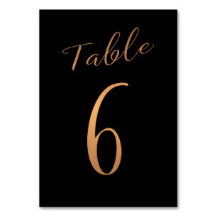 Tarjeta De Mesa Boda número de tabla purpurina de cobre negro