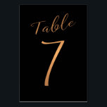 Tarjeta De Mesa Boda número de tabla purpurina de cobre negro<br><div class="desc">Tarjeta de mesa de recepción de Relieve metalizado de caligrafía formal de de oro de cobre falso. El color de fondo azul marino oscuro de medianoche es editable. Puede cambiarlo después de pulsar el botón PERSONALIZAR MÁS ALLÁ. Puede encontrar toda la gama de números (1 - 50) aquí: http://bit.ly/2sLMaFh Si...</div>