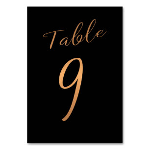 Tarjeta De Mesa Boda número de tabla purpurina de cobre negro