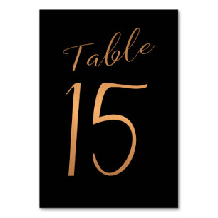 Tarjeta De Mesa Boda número de tabla purpurina de cobre oro negro
