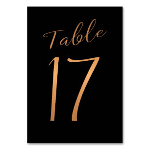 Tarjeta De Mesa Boda número de tabla purpurina de cobre oro negro