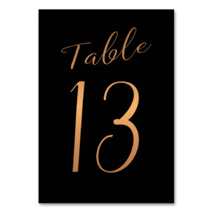 Tarjeta De Mesa Boda número de tabla purpurina de cobre oro negro