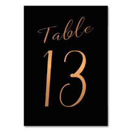 Tarjeta De Mesa Boda número de tabla purpurina de cobre oro negro