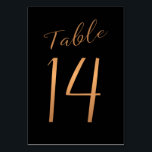 Tarjeta De Mesa Boda número de tabla purpurina de cobre oro negro<br><div class="desc">Faux tarjeta de mesa de recepción de boda de Relieve metalizado metálico de oro metálico de cobre formalmente caligrafía. El color de fondo azul marino oscuro de medianoche es editable. Puede cambiarlo después de pulsar el botón PERSONALIZAR MÁS ALLÁ. Puede encontrar toda la gama de números (1 - 50) aquí:...</div>