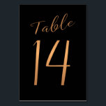 Tarjeta De Mesa Boda número de tabla purpurina de cobre oro negro<br><div class="desc">Faux tarjeta de mesa de recepción de boda de Relieve metalizado metálico de oro metálico de cobre formalmente caligrafía. El color de fondo azul marino oscuro de medianoche es editable. Puede cambiarlo después de pulsar el botón PERSONALIZAR MÁS ALLÁ. Puede encontrar toda la gama de números (1 - 50) aquí:...</div>