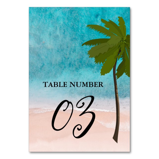 Tarjeta De Mesa Boda Ocean Beach Palm Tree (Anverso)