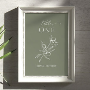 Tarjeta De Mesa Boda Oliva Verde Salvia Oscura Viñedo Italiano E