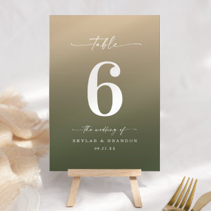 Tarjeta De Mesa Boda Ombre Oscuro Mínimo Monstera Verde y Oro