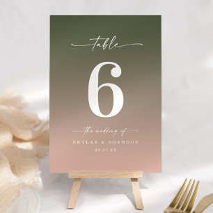 Tarjeta De Mesa Boda Ombre Oscuro Mínimo Verde y Rosa