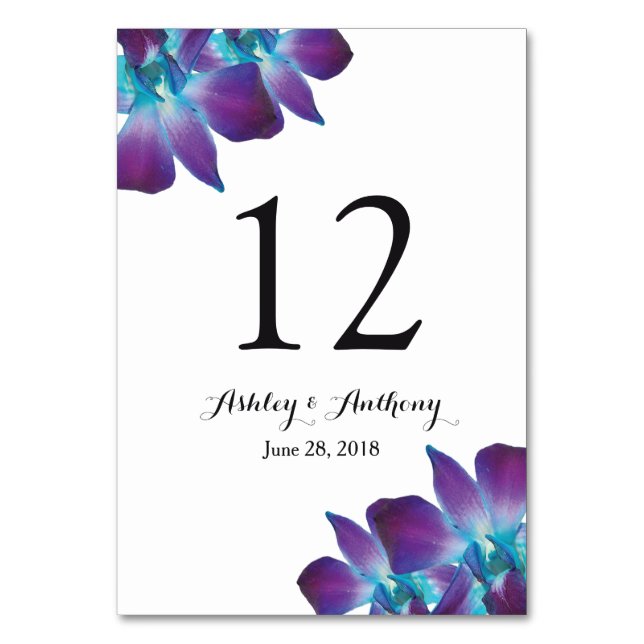 Tarjeta De Mesa Boda Orquídea Azul Dendrobium (Anverso)