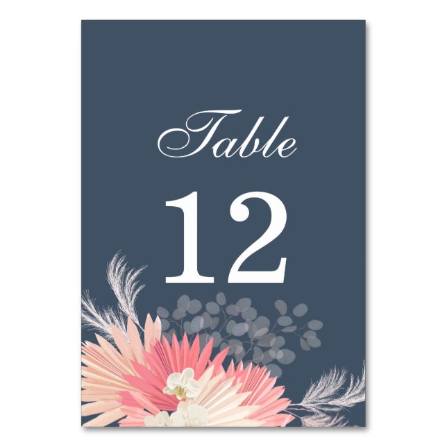 Tarjeta De Mesa Boda Orquídea Tropical Azul Dusto Número de tabla (Anverso)