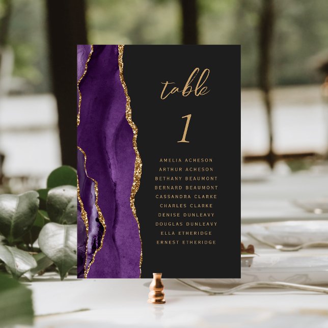 Tarjeta De Mesa Boda Oscura Ágata Dorada Púrpura (Subido por el creador)
