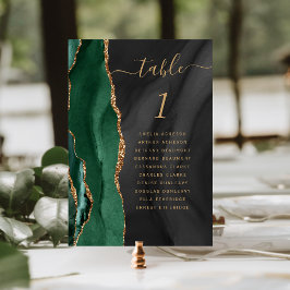 Tarjeta De Mesa Boda Oscura de Ágata Dorada Verde Esmeralda