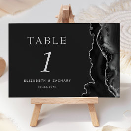Tarjeta De Mesa Boda Oscura de Ágata Negra y Plata