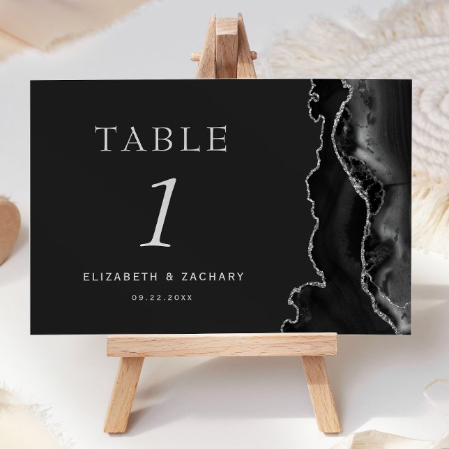 Tarjeta De Mesa Boda Oscura de Ágata Negra y Plata (Subido por el creador)