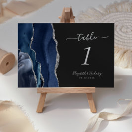 Tarjeta De Mesa Boda oscura de ágata plateada azul marino