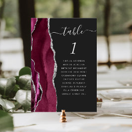 Tarjeta De Mesa Boda Oscura de Ágata Plateada de Borgoña