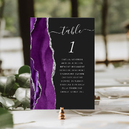 Tarjeta De Mesa Boda oscura de ágata plateada púrpura