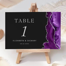 Tarjeta De Mesa Boda Oscura de Ágata Plateada Púrpura