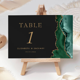 Tarjeta De Mesa Boda Oscura de Ágata Verde Esmeralda y Oro