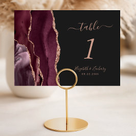Tarjeta De Mesa Boda oscura rosa dorado de Burgundy Agata