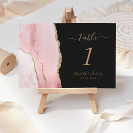 Tarjeta De Mesa Boda Oscura Rosa Rubor Ágata Dorada