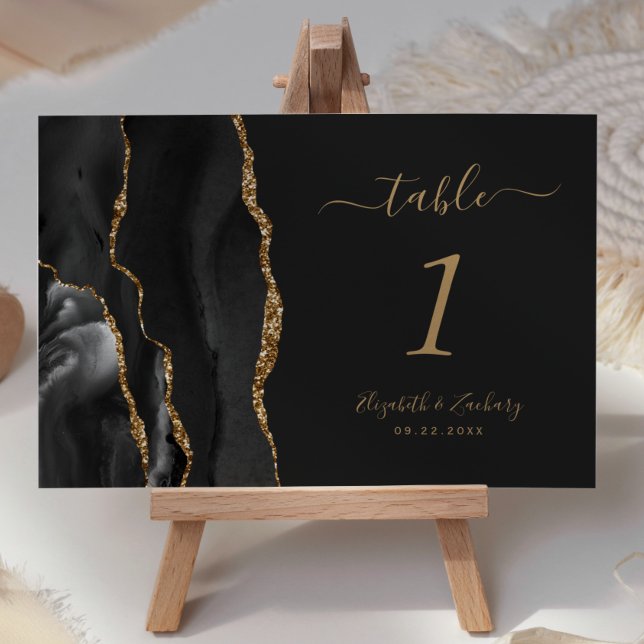 Tarjeta De Mesa Boda oscuro de Black Gold Agate (Subido por el creador)