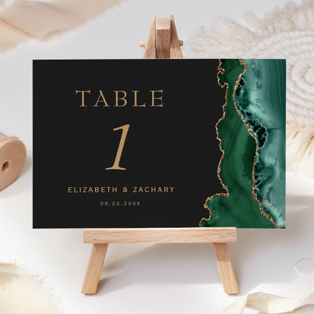 Tarjeta De Mesa Boda oscuro del oro del Agate verde esmeralda (Subido por el creador)