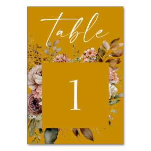 Tarjeta De Mesa Boda Otoño Amarillo Mostaza Intenso Boho Otoñal