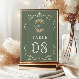 Tarjeta De Mesa Boda otoño flores silvestres cresta verde salvia