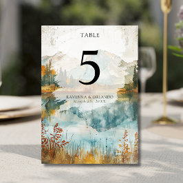 Tarjeta De Mesa Boda Otoño Montaña Lago Vintage
