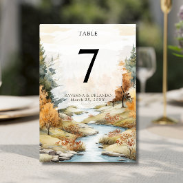 Tarjeta De Mesa Boda paisaje forestal del río de otoño vintage
