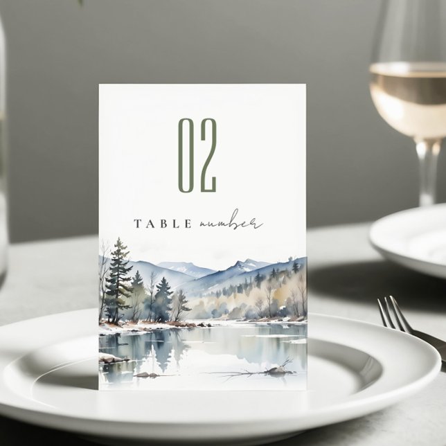 Tarjeta De Mesa Boda paisajista del lago Winter Snow Mountain (Subido por el creador)