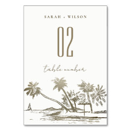 Tarjeta De Mesa Boda Palm Tree Sketch Pale Gold