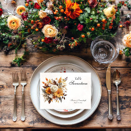 Tarjeta De Mesa Boda panorámico floral de otoño con atardecer