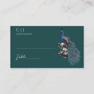 Tarjeta De Mesa Boda Pavón Azul y Magnolia
