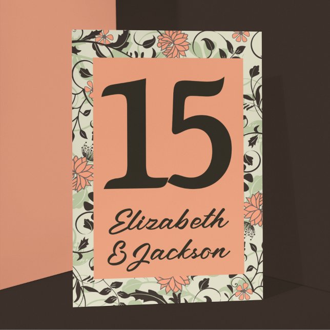 Tarjeta De Mesa Boda Peach, Green y Brown Chintz (Subido por el creador)