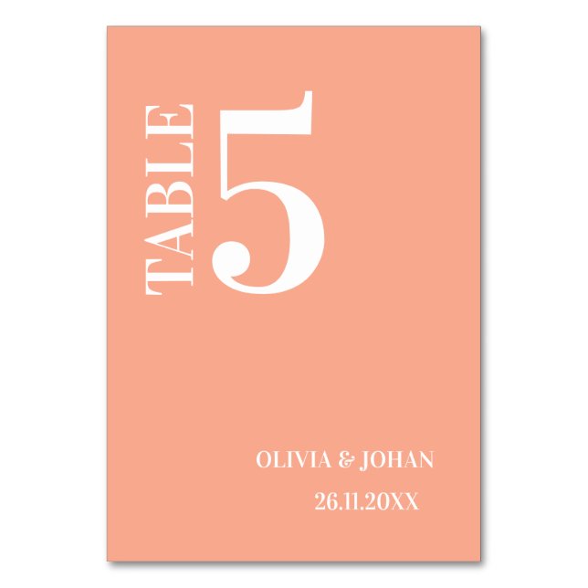 Tarjeta De Mesa Boda Peach Simple Moderno Elegance (Anverso)