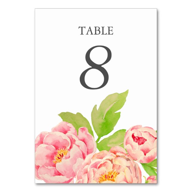 Tarjeta De Mesa Boda Peonía Rosa (Anverso)