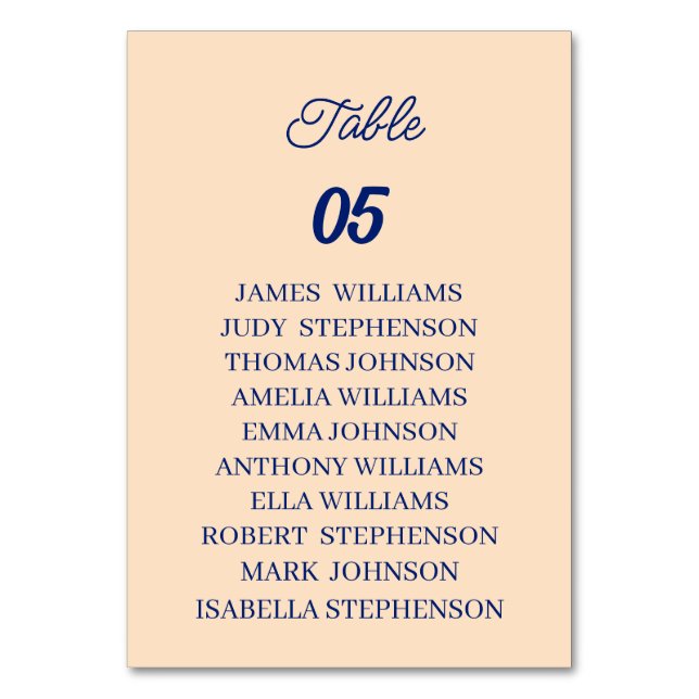 Tarjeta De Mesa Boda personalizada Beige (Anverso)