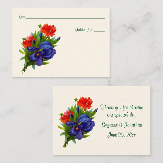 Tarjeta De Mesa Boda personalizada de Iris Flower Bouquet (Anverso / Reverso)