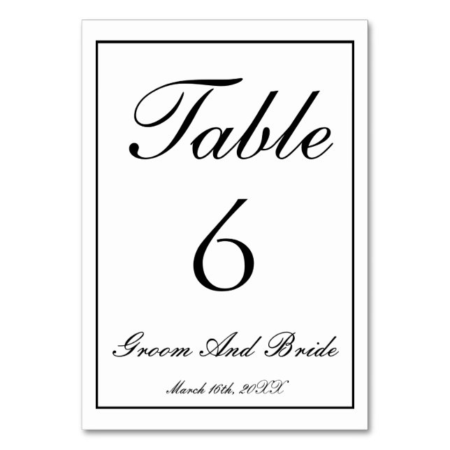 Tarjeta De Mesa Boda personalizada en B&N (Anverso)